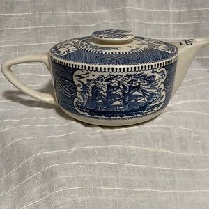 Nautical Blue and White Ceramic Teapot